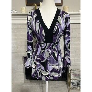 New Direction Y2k XL Top Printed Retro Bell Sleeve Tunic Blouse Fairy Tie Back